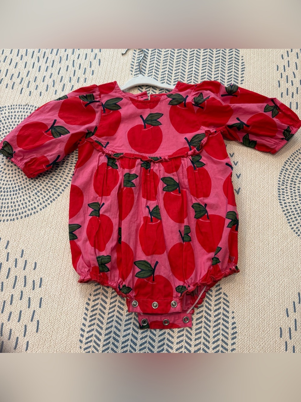 Pink Chicken Red & Pink Apple Print Baby One-Piece Romper